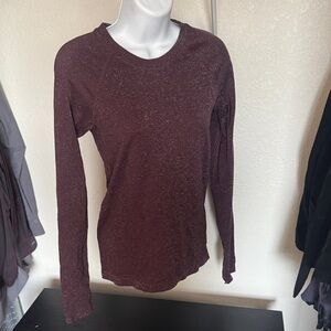 Athleta Long Sleeve Crewneck Top - Burgundy with Subtle Heather